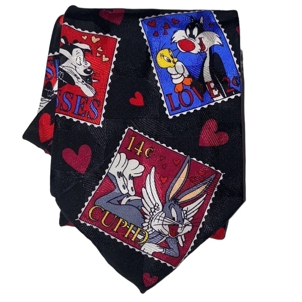 LOONEY Tunes Mania handmade 100% silk‎ valentines necktie